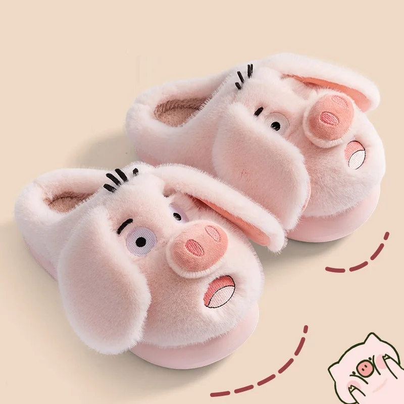 

New funny flying piggy slippers for women kawaii fuzzy home shoes woman furry pink googly pig slides girls mules shoes bedroom