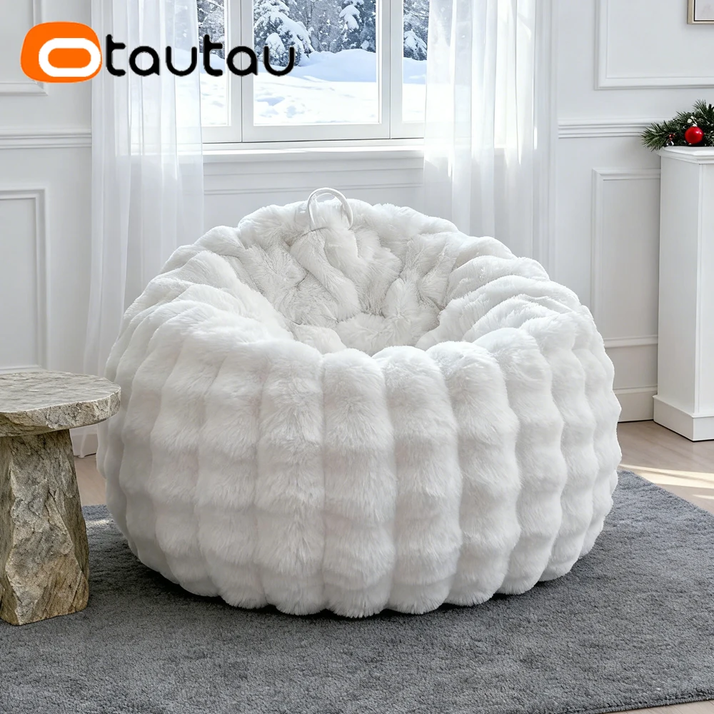 OTAUTAU Children Fluffy Faux Fur Bean Bag Cover Doll Storage Pouf Christams DD236【No Filler Inside!Need Buy Filler By Yourself!】