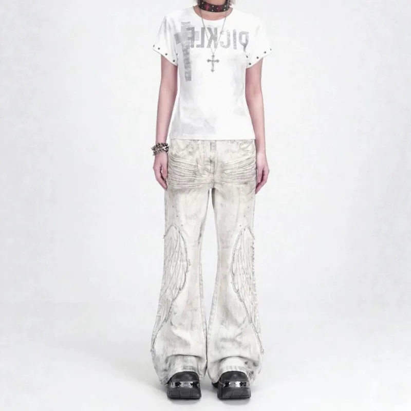 Men's Jeans Summer New Fashion Retro Washed Casual Jeans Versatile White Wide Leg Pants