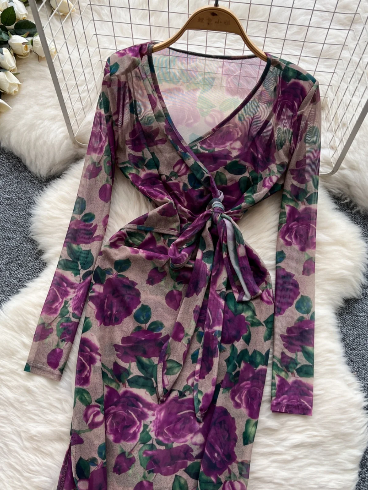 Ele Women's Crossed Belted High Waist A-Line Dr with Base Tank Top Two-Piece Set for Autumn Winter Korean Sle