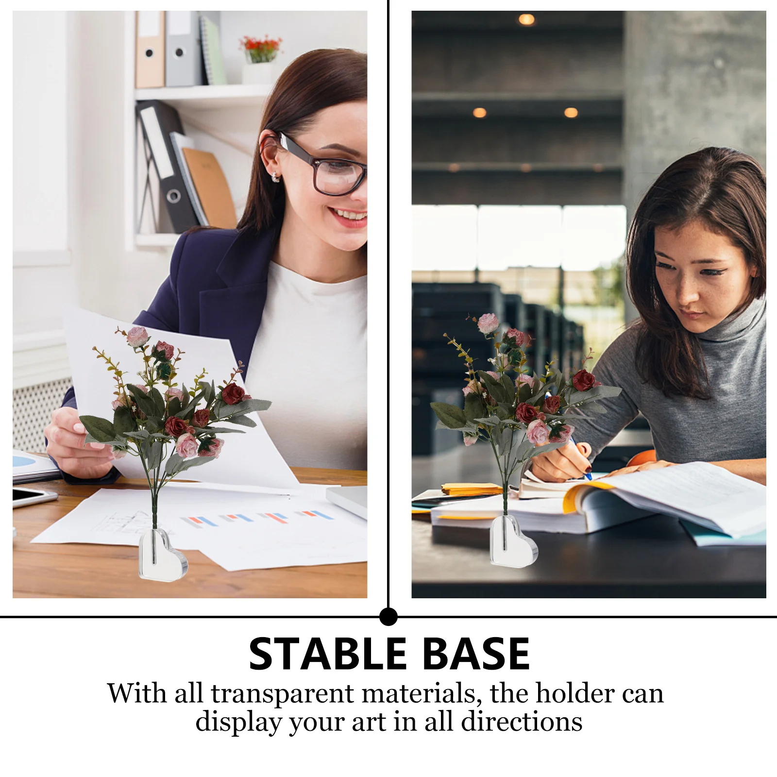 

1pc Acrylic Heart Shaped Rose Base Thickened Transparent Flower Holder For Gold Leaf Real Artificial Roses Display Stand