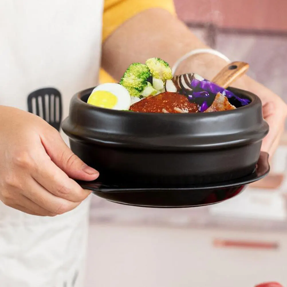 

1Set Ceramic Cooking Pot with Tray Bibimbap Stone Pot Non Stick Stewware for Soup Rice Korean Food Even Heat Distribution Safe
