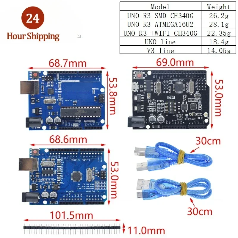 UNO R3 Development Board ATmega328P CH340 CH340G For Arduino UNO R3 With Straight Pin Header with Cable