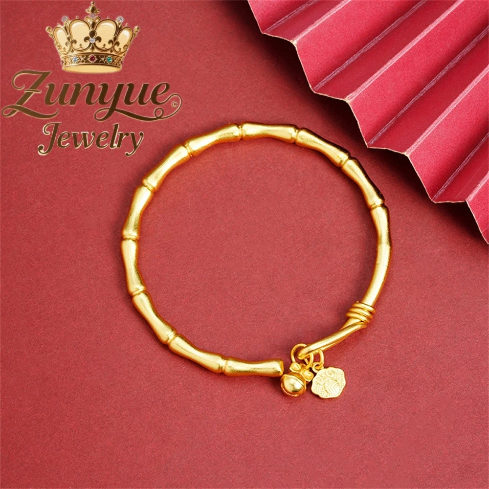 

Sand Gold Bracelet With Ancient Bamboo Joint Bells And A Ruyi Bracelet Luxury Quality Jewelry Exquisite Elegant Charms Popular