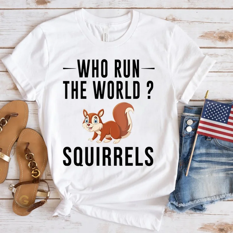 New Squirrels Print T Shirts Women Men Casual Round Neck Tees Top Summer Cool Loose Short Sleeve