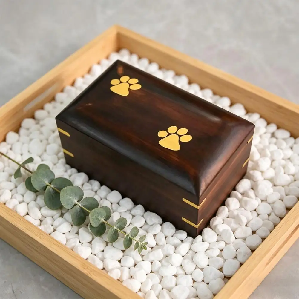 

Pet Memorial Urn Natural Solid Wooden Pet Urn with Cute Paw Prints Keepsake Remembrance Urn for Cat Dog Ash Pet Loss Gift