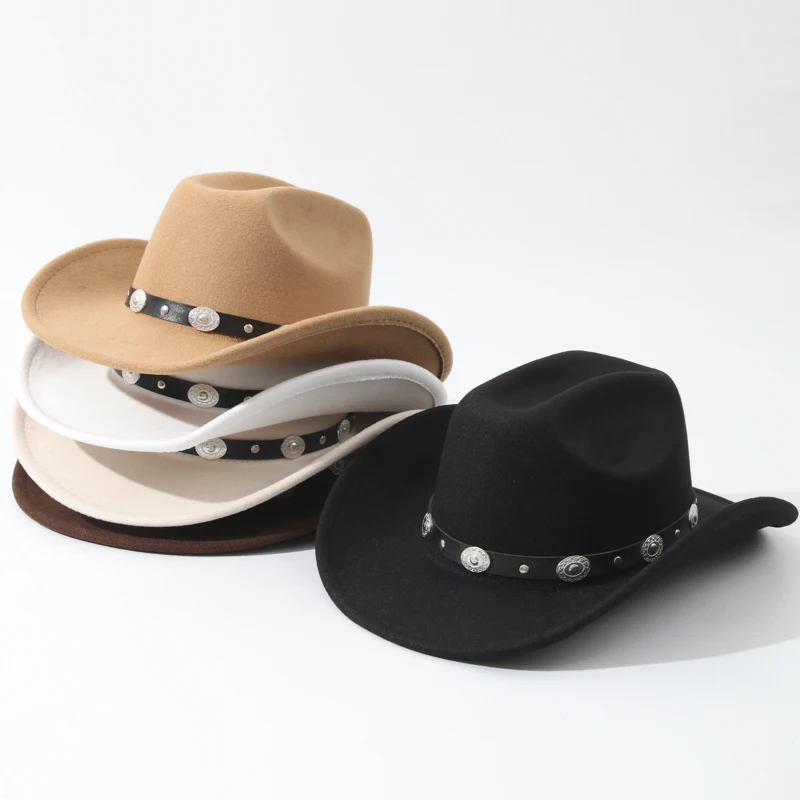 2024 Fashion Western Cowboy Hat With 3 Dec Bands DIY Women Men Black Fedora Hats Leather Jazz Hats Party Gifts Dropshipping