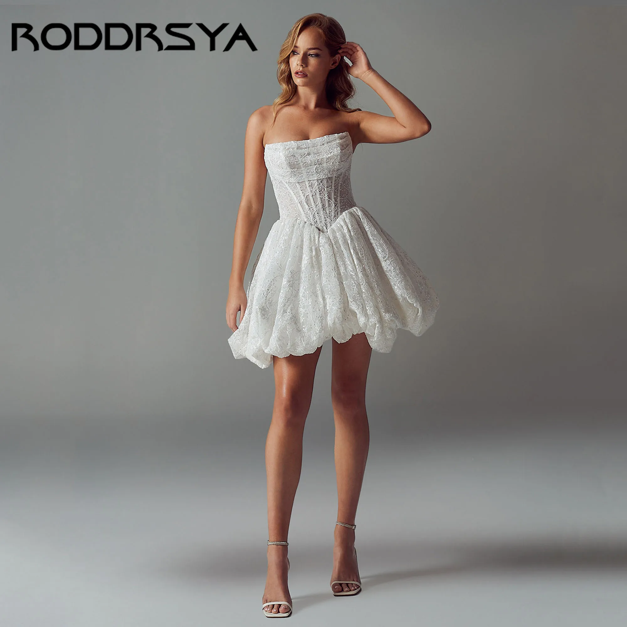 

RODDRSYA Tulle Wedding Dress A-Line with Lace Applique Strapless Boho Modern Party Gowns Backless vestidos de novia Customized