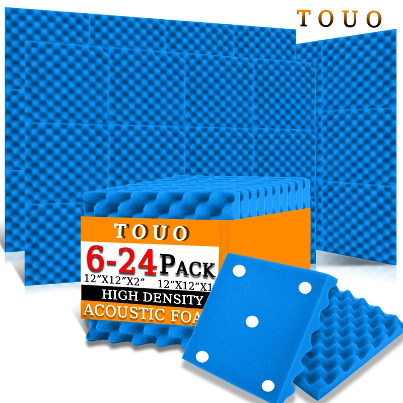 

TOUO 6/12/24 Pcs Acoustic Foam Recoding Studio Acoustic Treatment Sound Absorbing Material High Density Soundproof Wall Decor