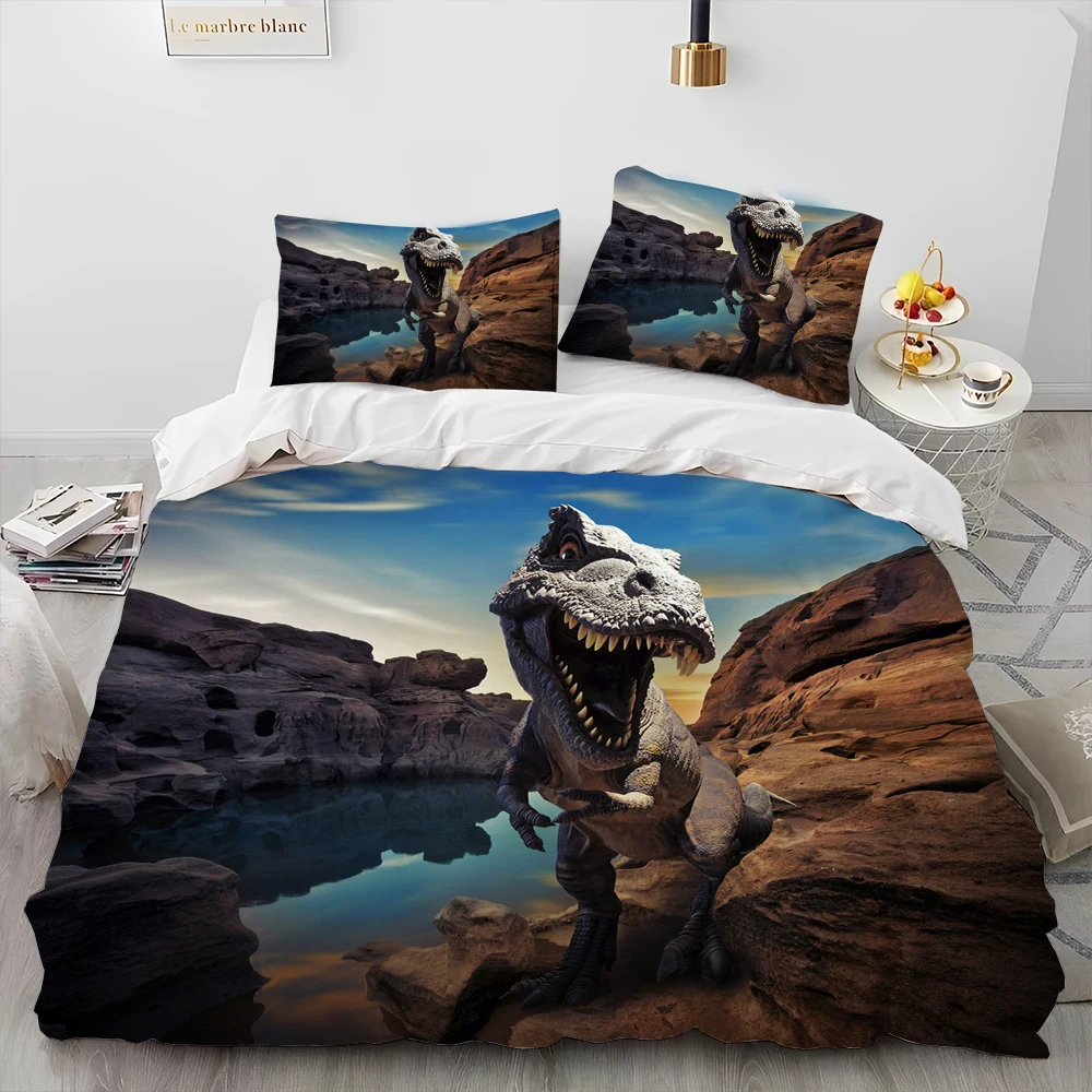 3D Cartoon Dinosaur Illusion Comforter Bedding Set,Duvet Cover Bed Set Quilt Cover Pillowcase,Queen Bedding Set for Child Gift