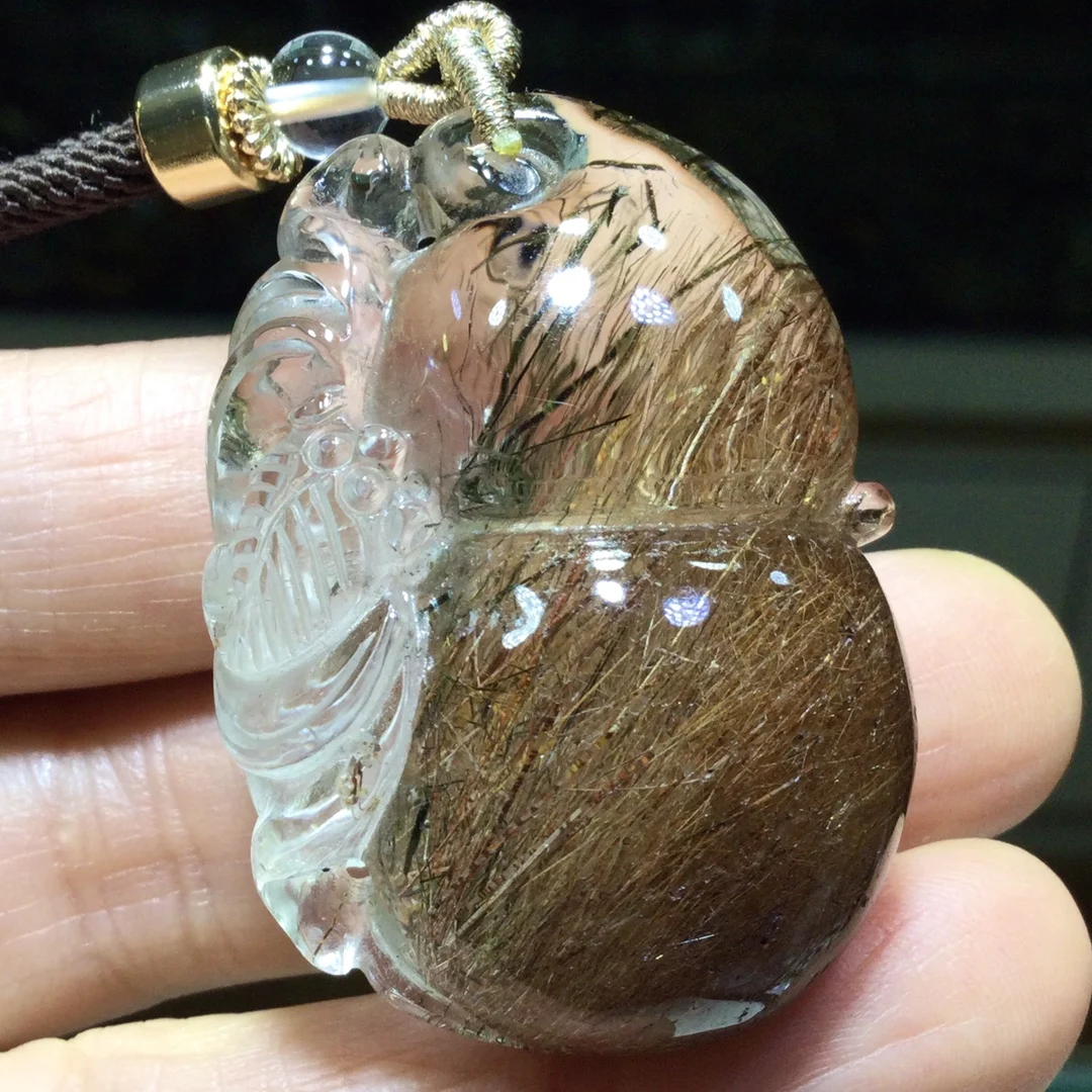 الذهب الطبيعي Rutilated قلادة من الكوارتز زهرة 42*30*18.5 مللي متر القرع Rutilated الكوارتز مجوهرات النحاس الرجال النساء البرازيل AAAAAAA #2