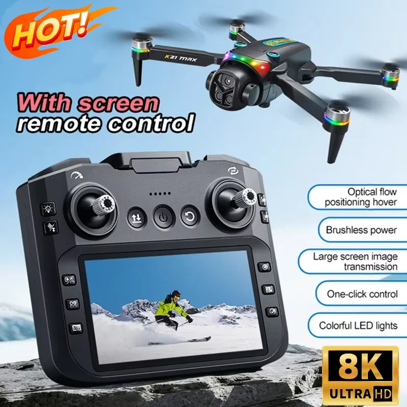 

Новый дрон K21 MAX с профессиональной 8K-камерой, функцией FPV, обходом препятствий, большим экраном на пульте управления, складной радиоуправляемый дрон 2026