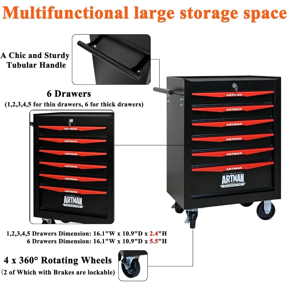 Cassapanca multiuso per riporre gli attrezzi con 6 cassetti, cassetta degli attrezzi per organizer per carrello resistente per l'efficienza del magazzino