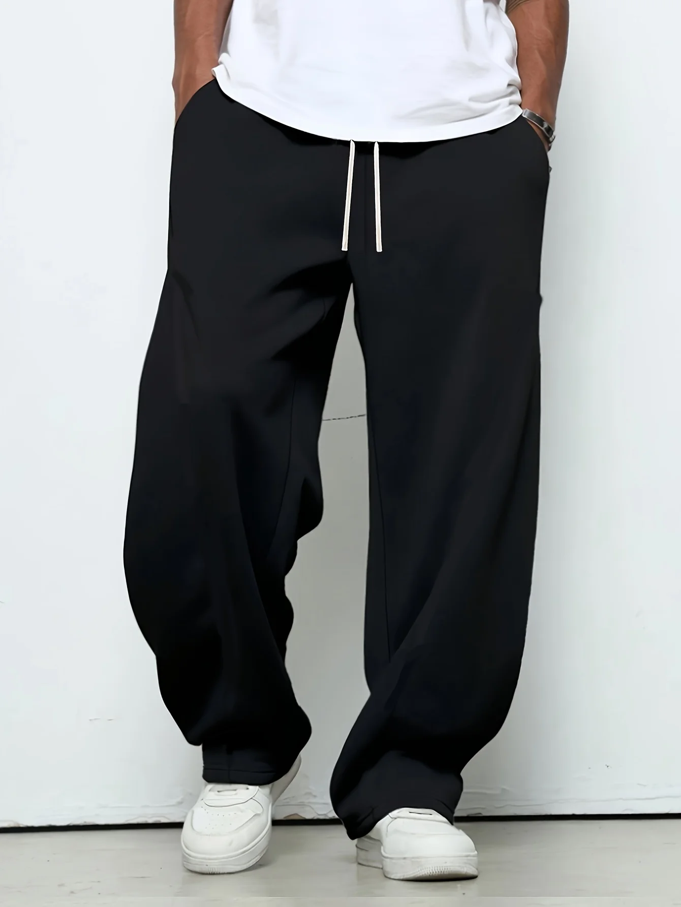 

Autumn Winter Men's Stylish Solid Color Stretch Waist Wide-leg Pants Oversized Suitable for Both Sports and Outdoor Activities