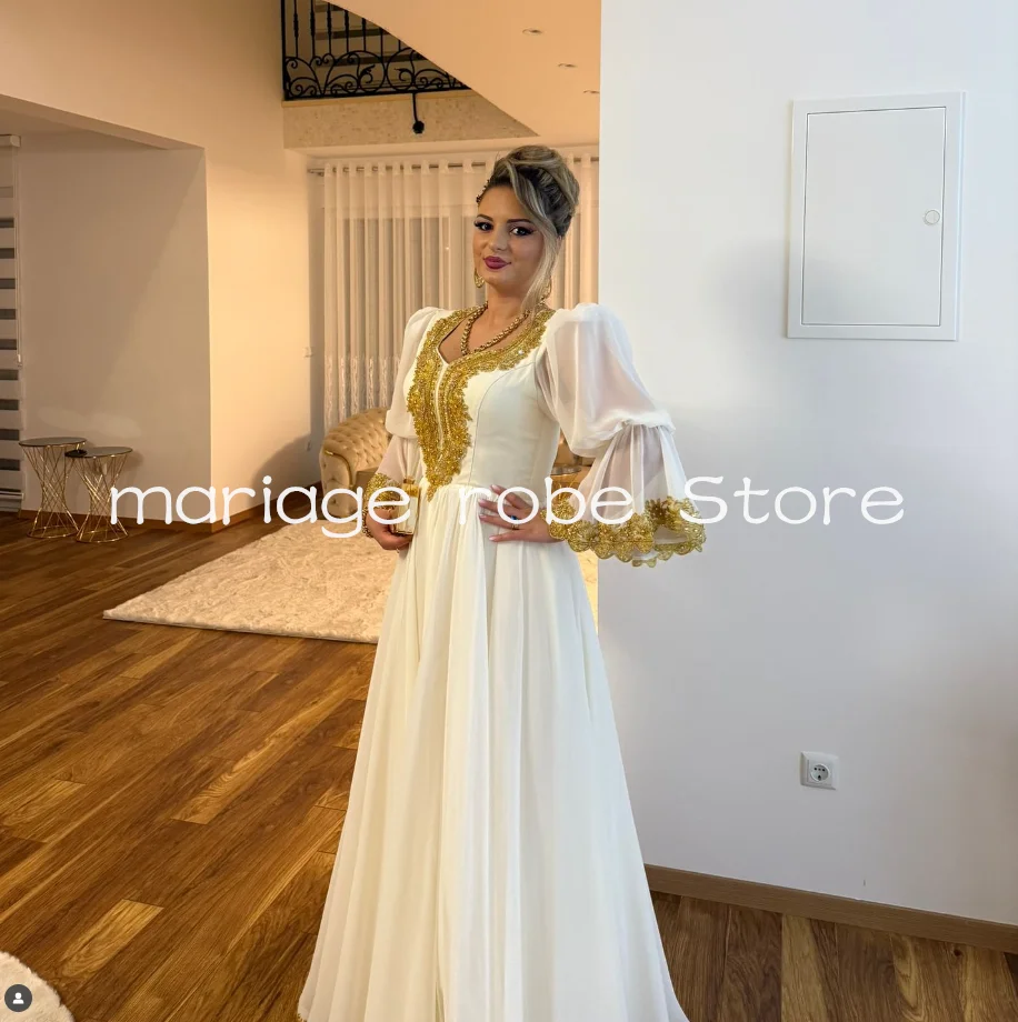 

Белый кафтан с короткими рукавами, платья для выпускного вечера, албанское Косово, роскошная золотая аппликация, рюшами, вечернее вечернее платье, наряд на заказ