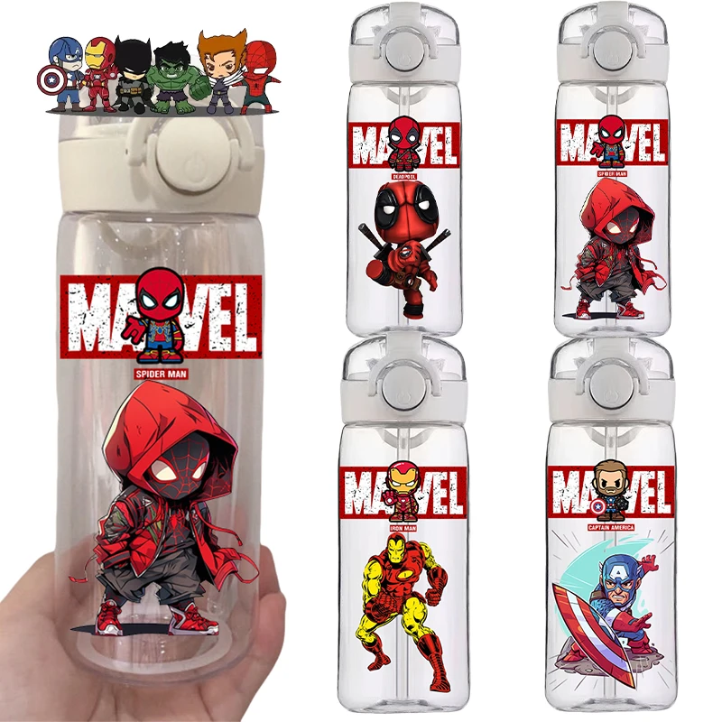 

400ML Spider-Man Water Bottle Man Portable Gym Fitness Jugs Cartoon Drinking Plastic Cup Captain America Leak-Proof Straw Cup