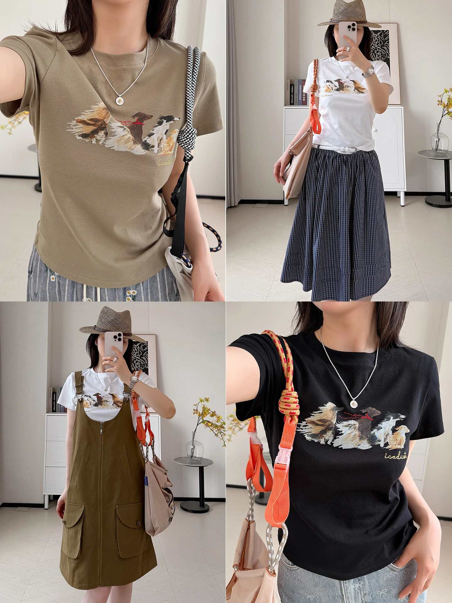 

Cute Embroidered ort Sve round Ne T-irt Women's Faion Slim Fit Cotton Top Summer Commute Sle Creative Pattern