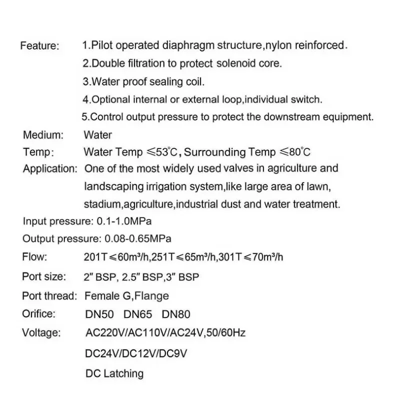 Irrigation Agriculture Solenoid Valve and Landscaping Irrigation Control Output Pressure to Protect the Downstream Equipment