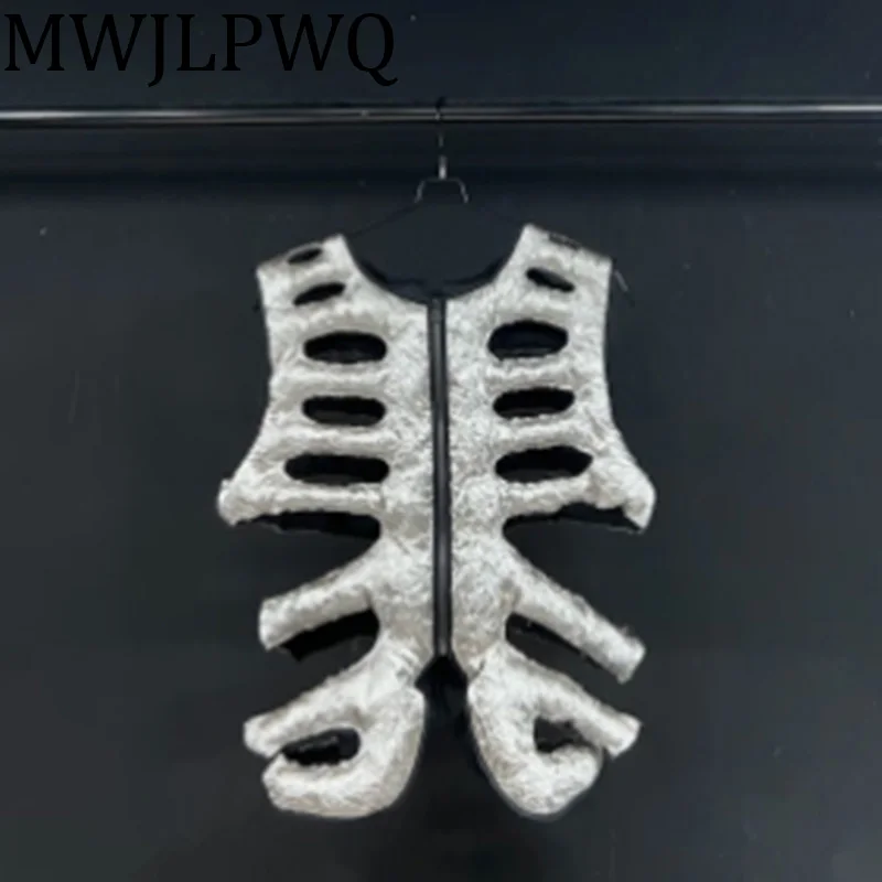 

MWJLPWQ Silver Hollow Cotton Men's Padded Vest Personality High Street Sleevelesss Coats Unisex Party Club Perform Tops 010615