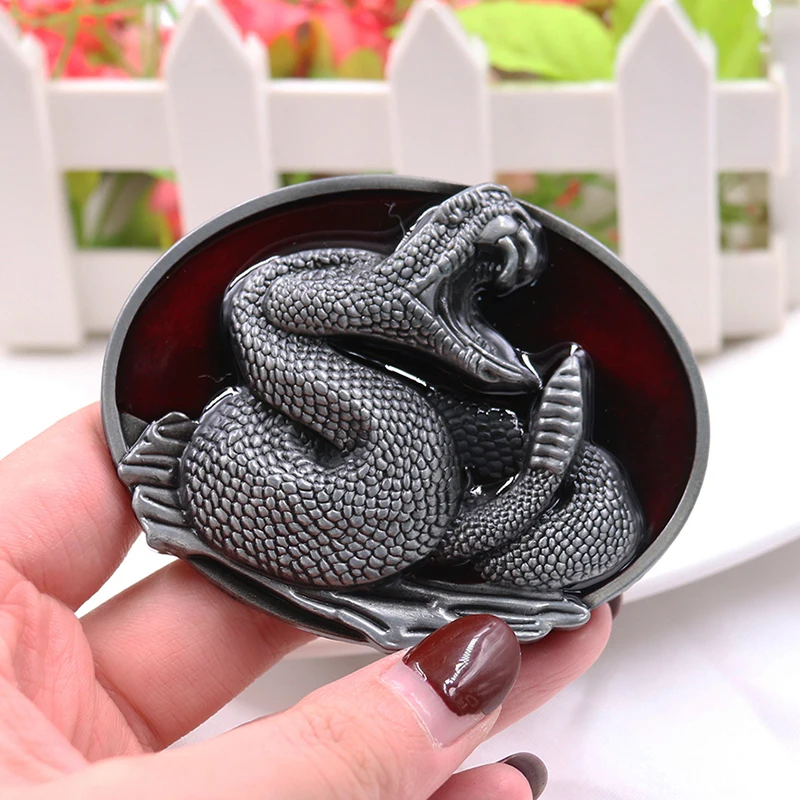 

Laser-engraved 3D Python-shaped Belt Buckle Metal Oval Finished Buckle Western Cowboy-style Clothing Accessory Decoration
