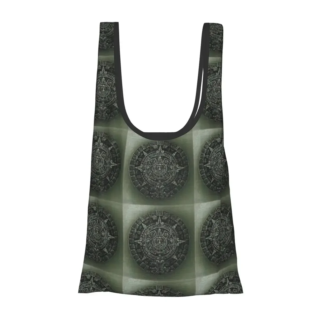 Aztec Calendar Grunge Portable Tote Shopping Bags Large Capacity Shopper Bag Groceries Handbag Shoulder Bag