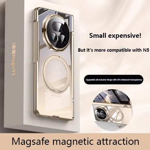 

Магнитный 360° ° Чехол-подставка с вращающимся кронштейном для Huawei Honor Magic V5 5G, прозрачный защитный чехол с гальваническим покрытием