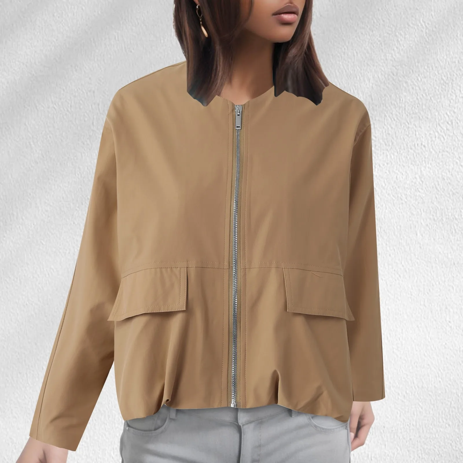 

Women's Cropped Waistcoat Trendy Zipper Oversized Short Jacket Streetwear Trendy Ruched Jackets Female Outerwear Chic Tops