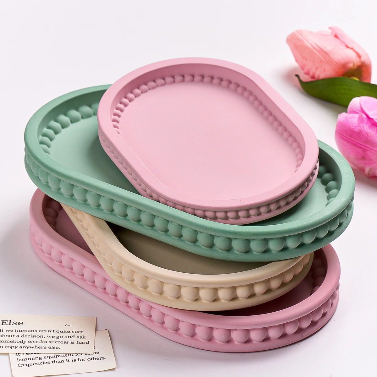 Elliptical Bubble Bead Tray Silicone Mold DIY Handmade Oval Concrete Plaster Resin Dish Storage Tray Mold Home Decor Supplies