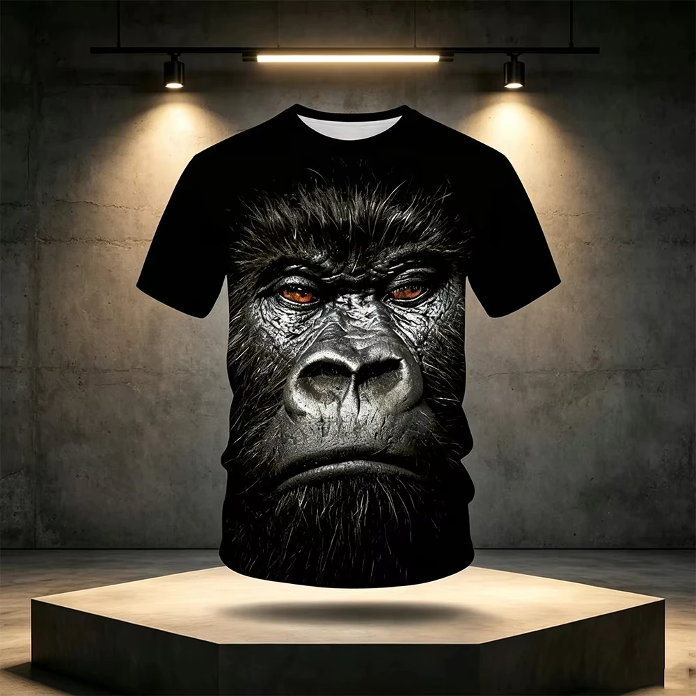 Unisex 20273D Gorilla Face Art T‑Shirt Cool Realistic Animal Graphic Casual Short Sleeve Tops For Family Adults Kids Daily Wear