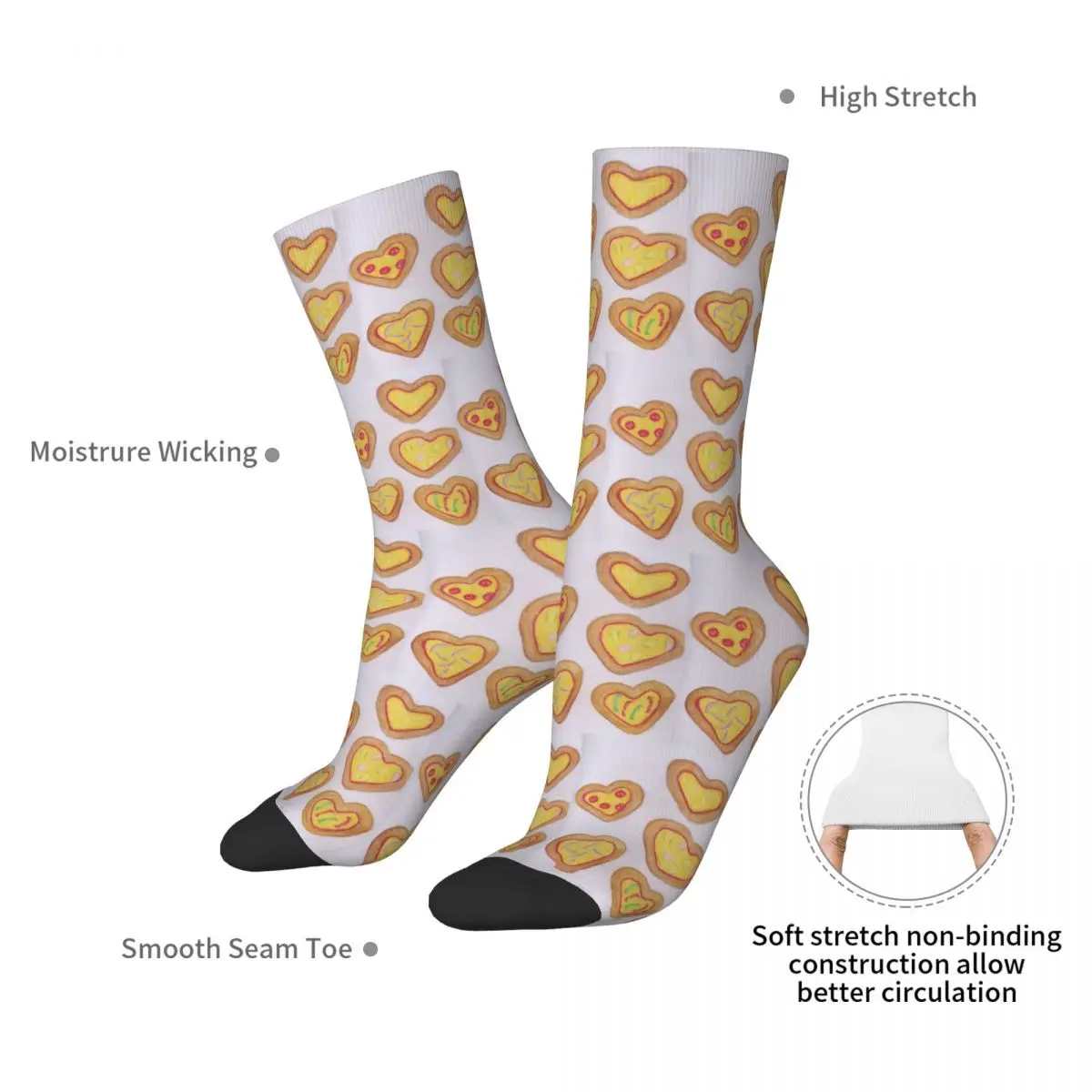 Calcetines de pizza con corazón de amor, medias absorbentes de sudor Harajuku, calcetines largos para todas las estaciones, accesorios para regalos de navidad Unisex