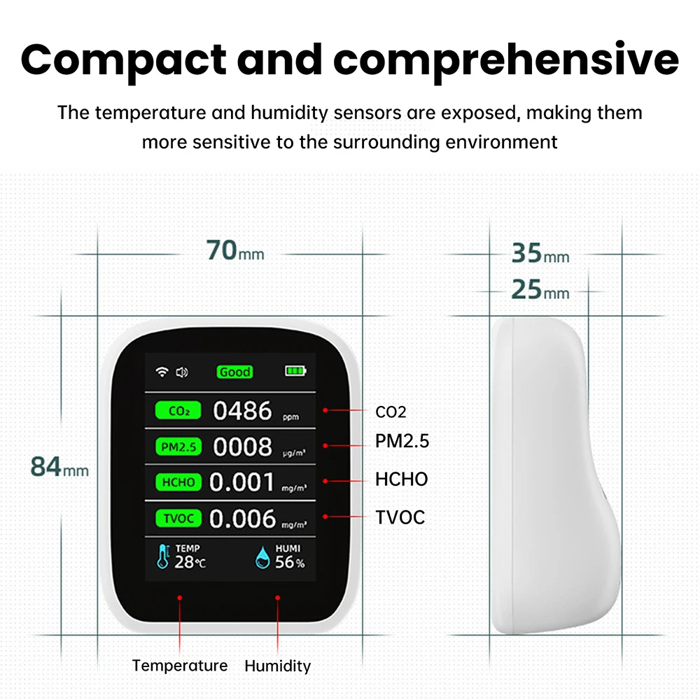 8-in-1-WIFI-Luftqualitätstester CO2 PM1.0 PM2.5 PM10 HCHO TVOC Temperatur- und Feuchtigkeitserkennung APP-Steuerung Infrarotsensor – Detail 18