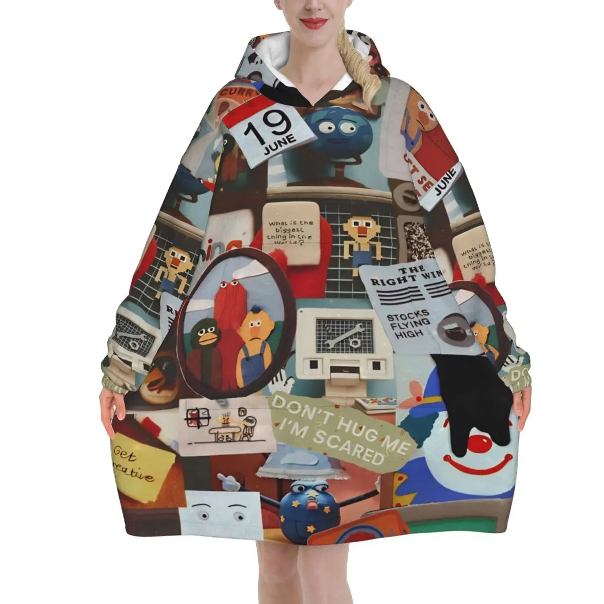 Don't Hug Me I'm Scared Wearable Blanket Hoodie for Women Men Oversized Sweatshirt Blanket with Pocket