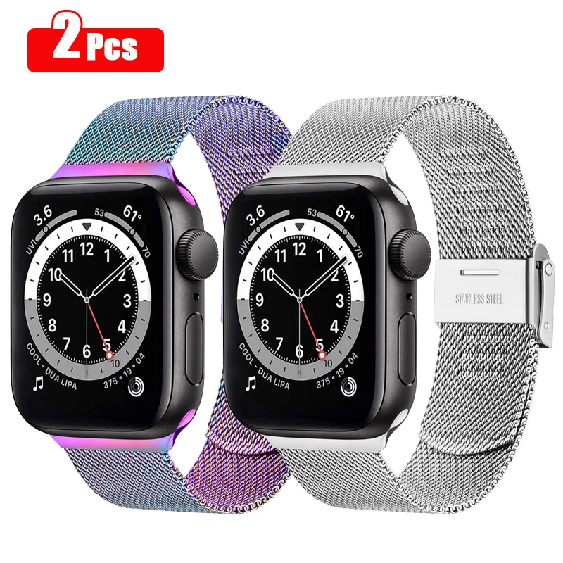 2Pcs Stainless Steel Metal Band for apple watch strap 44mm 40mm 38mm 42mm 41 45mm Slim Strap for iWatch Series 7 6 5 4 SE 3 2