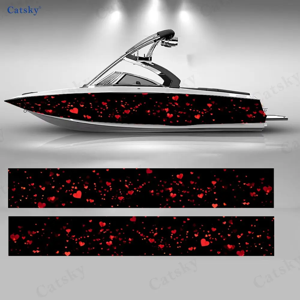 

2Pcs Dark Night Red Heart Romantic Boat Stickers, PVC Waterproof Vinyl Wrap Decals for Fishing Boats, Durable and Stylish Design