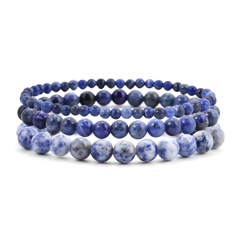 4/6/8mm Natural Stone Blue Sodalite Bead Bracelet Women Men Blue Veins Raw Stone Elastic Rope Bracelet Reiki Healing Jewelry