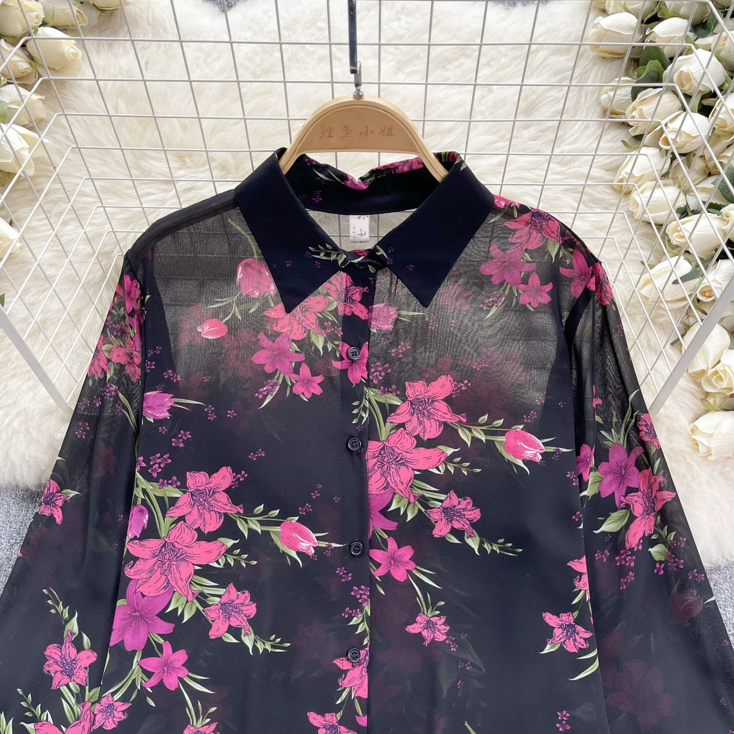 Women Chic Floral Printed lapel Blouse Elegant Vintage Casual Top Korean Fashion Sexy Summer Women Chiffon Shirt