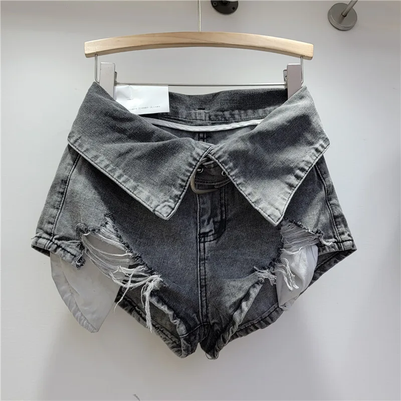ANJY Summer New Women's Vintage Distressed Ripped Jeans High Street Chic Casual Original Design Slimming Ins Trendy Shorts A7716