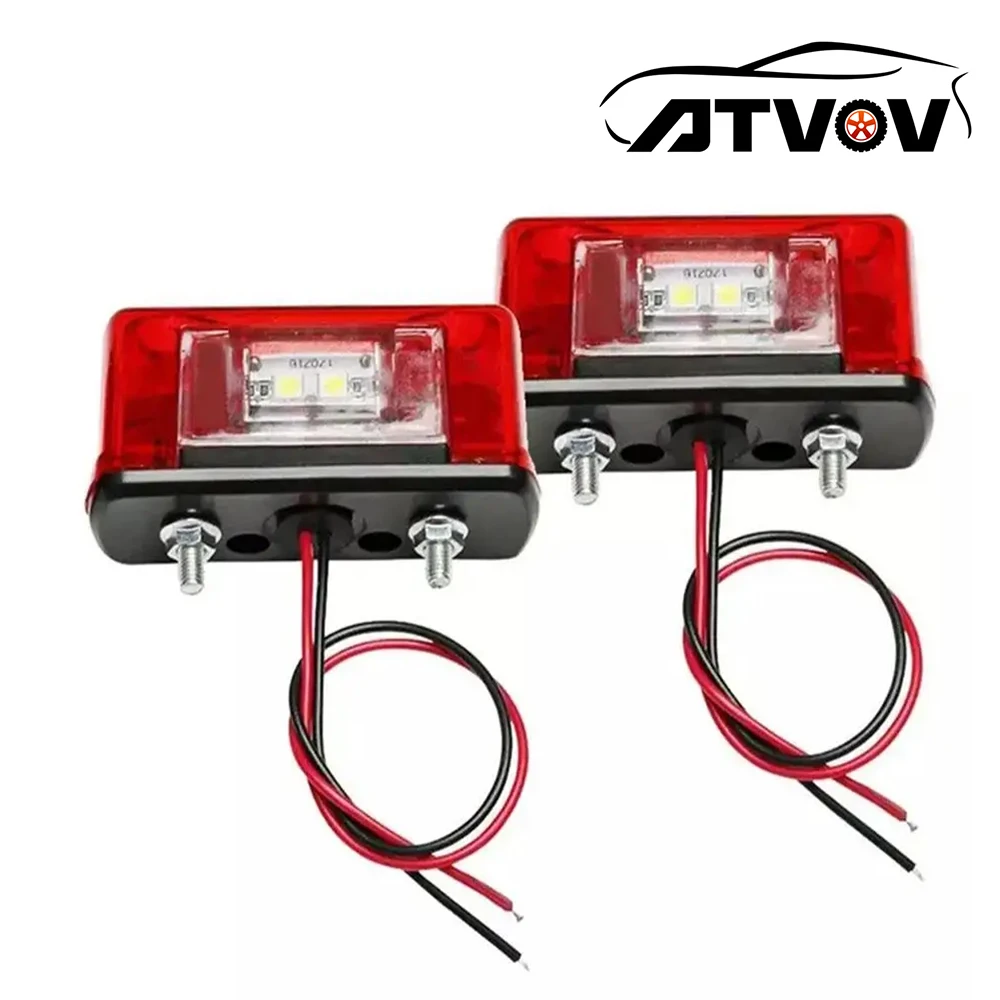 ATVOV 1/2PCS 12V 24V 4 LED License Number Plate Light Tail Signal Lamp Universal For Car Truck Trailer Lorry Waterproof