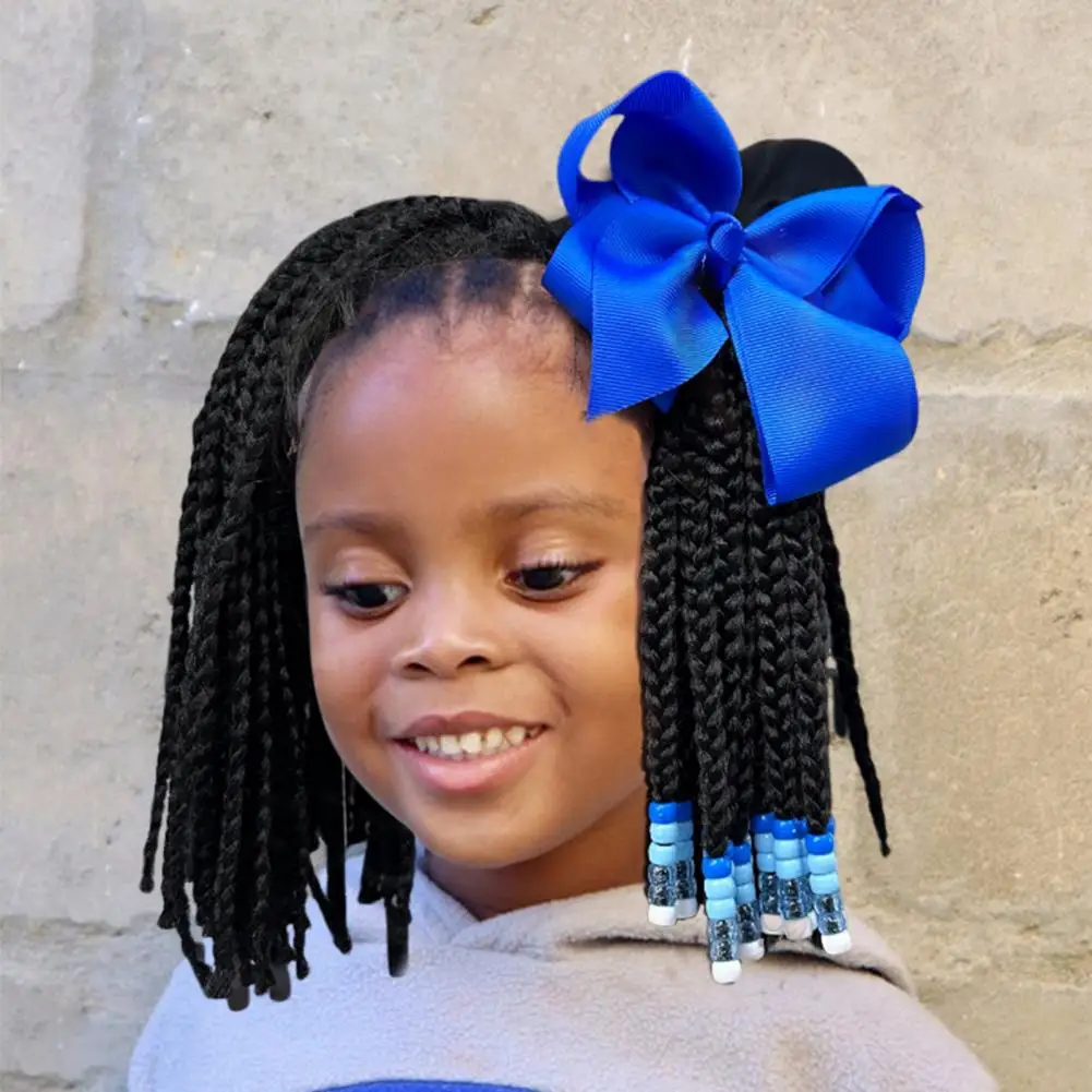 Kids African Ponytail Wig with Colorful Bows Beads High Temperature Wire Children Wig with Beaded Ponytails Hair Decoration Wig