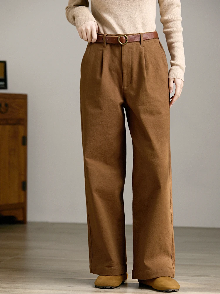 

Женские теплые повседневные брюки с высокой талией, на флисовой подкладке, в стиле ретро, широкие, прямого кроя, из хлопка, универсальные, комфортные