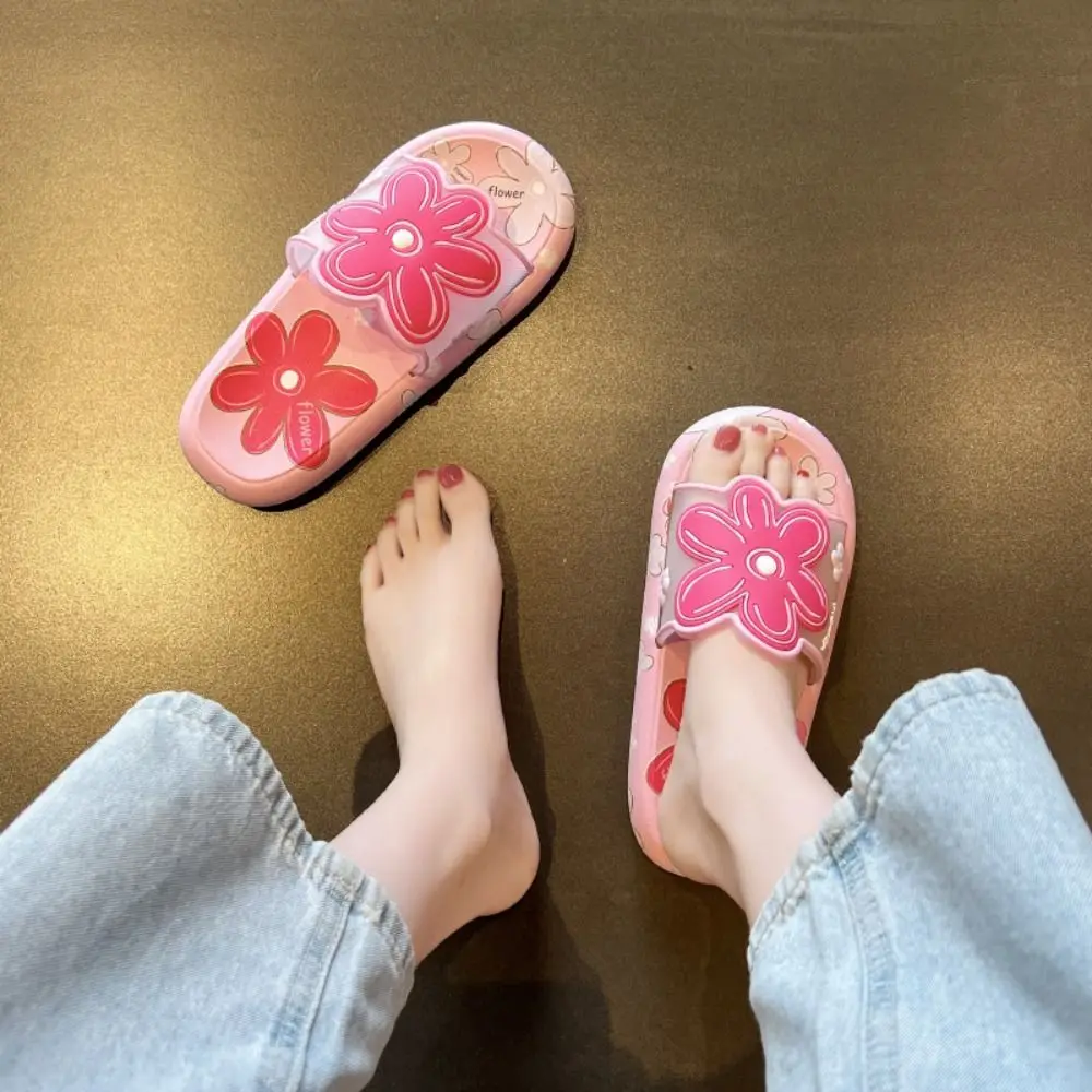 

Simple Soft Sole Flower Slippers Anti Slip Sweet Flats Slippers Women Beachwear Shoes Slides Sandals Summer