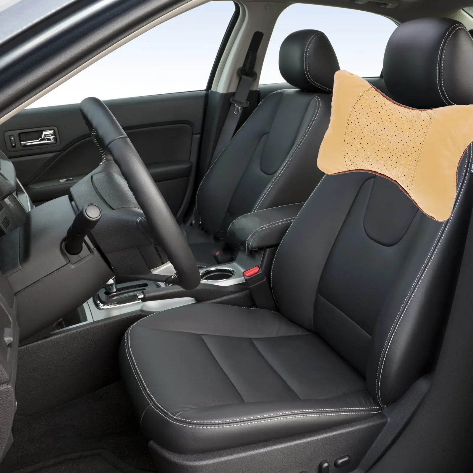 2Pcs Beige Universal Car Neck Pillow for Driving Travel Neck Rest Headrest Support Protector Cushion for Better Posture Comfort