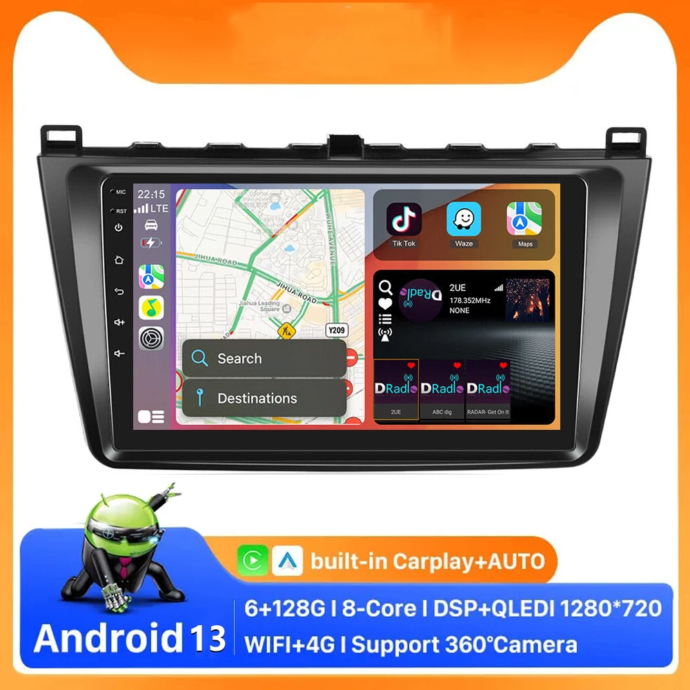 

4G+WIFI 2Din 9" Car Radio For Mazda 6 Rui wing 2007-2012 Multimedia Video Player Navigation GPS Head Unit Carplay Android 13