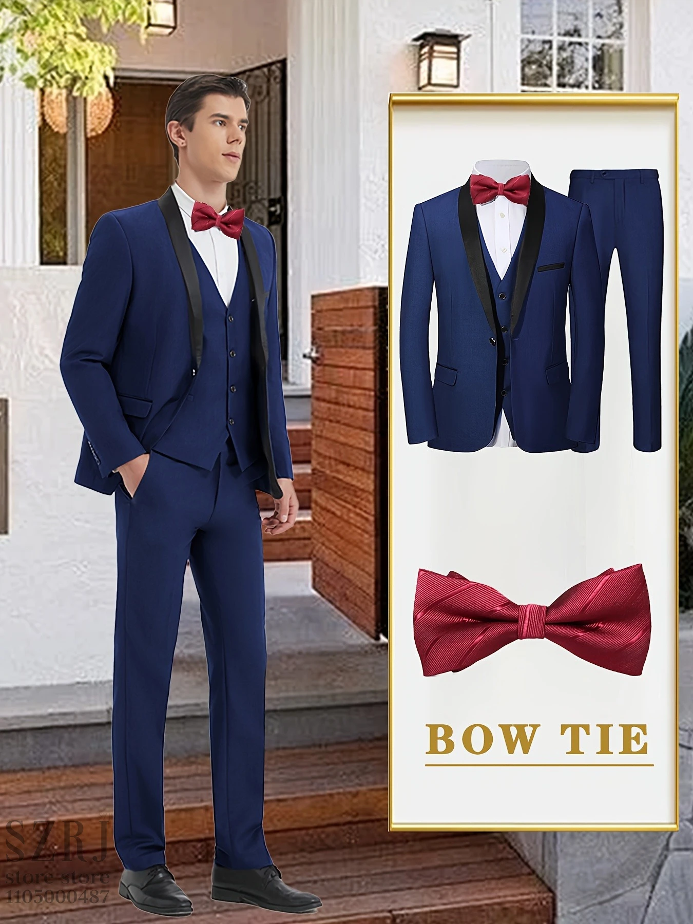 

British Style Men's Suit Set (Jacket+Vest+Pants+Bow Tie) - Slim, Elegant, Multi-Occasion