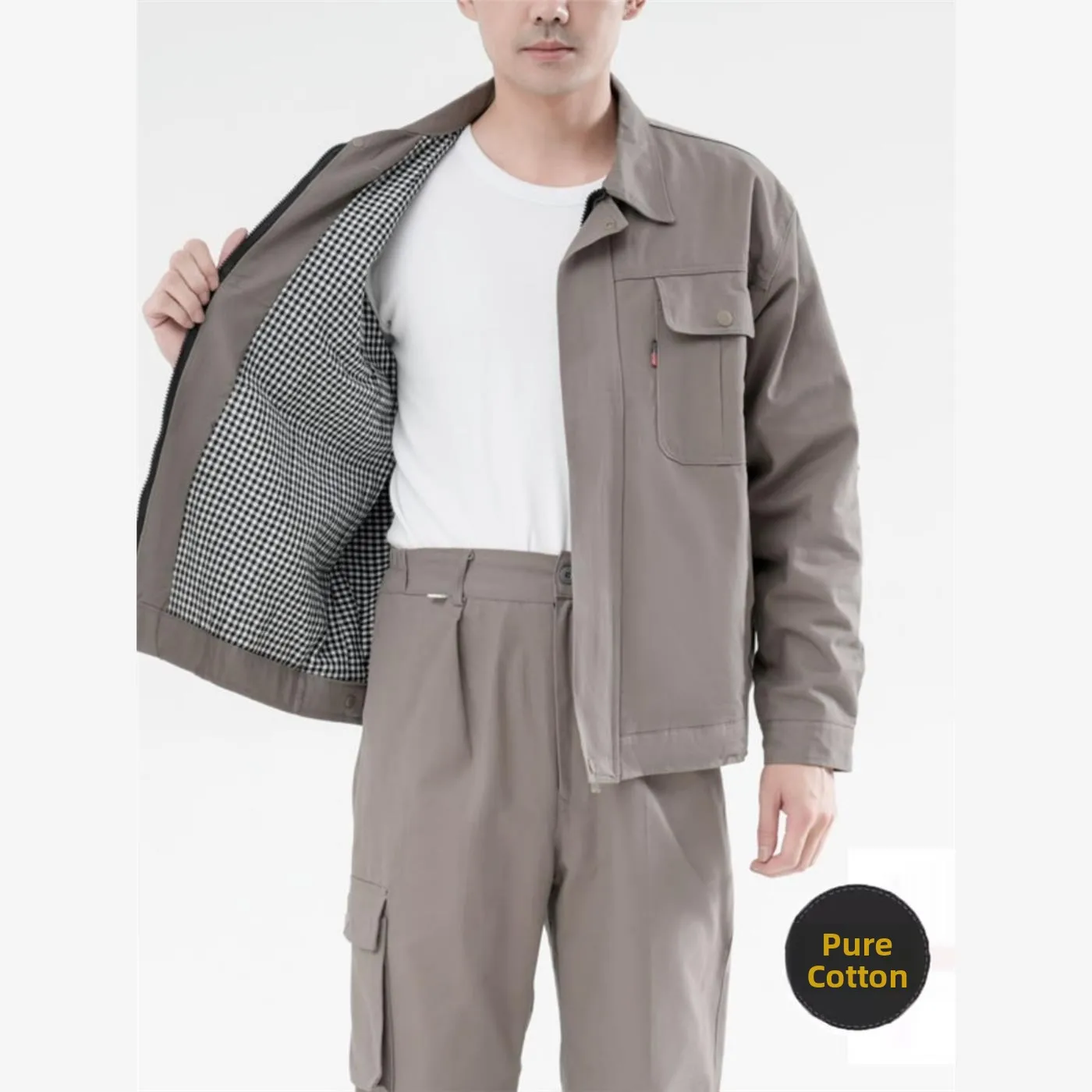 

Thiened Pure Cotton Work orm Set Welding Anti-Scalding Wear Resistant W Winter id All Cotton Labor Prot...