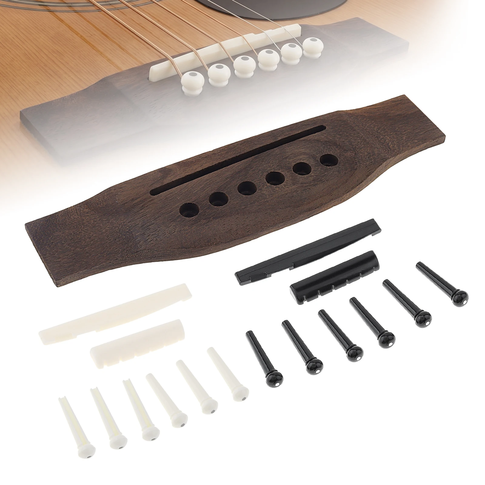 17 pcs 6 String Acoustic Guitar Rosewood Bridge Saddle Nut Pins Set for Guitar Repair Tool Pins Kit Bridge Replacement Parts