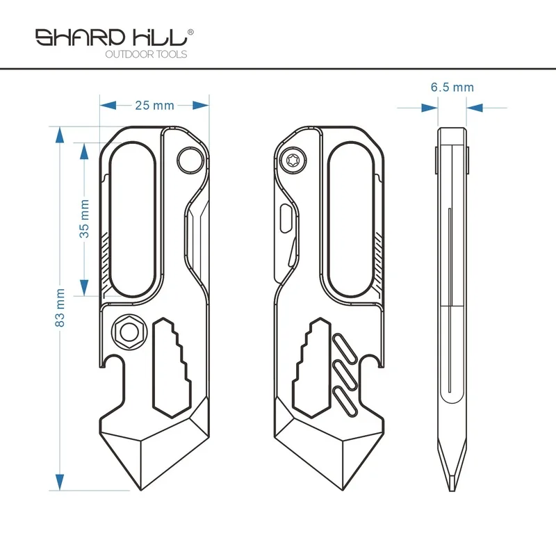 Portable titanium alloy outdoor survival keychain with built in small knife and bottle opener hanging clip for EDCCamping enthus