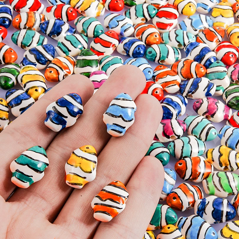 15-25pcs/lot Clown Fish Enamel Beads Colorful Loose Spaced Beads Jewelry Making Cute Animal Ceramic Beads Diy Bracelet Necklace