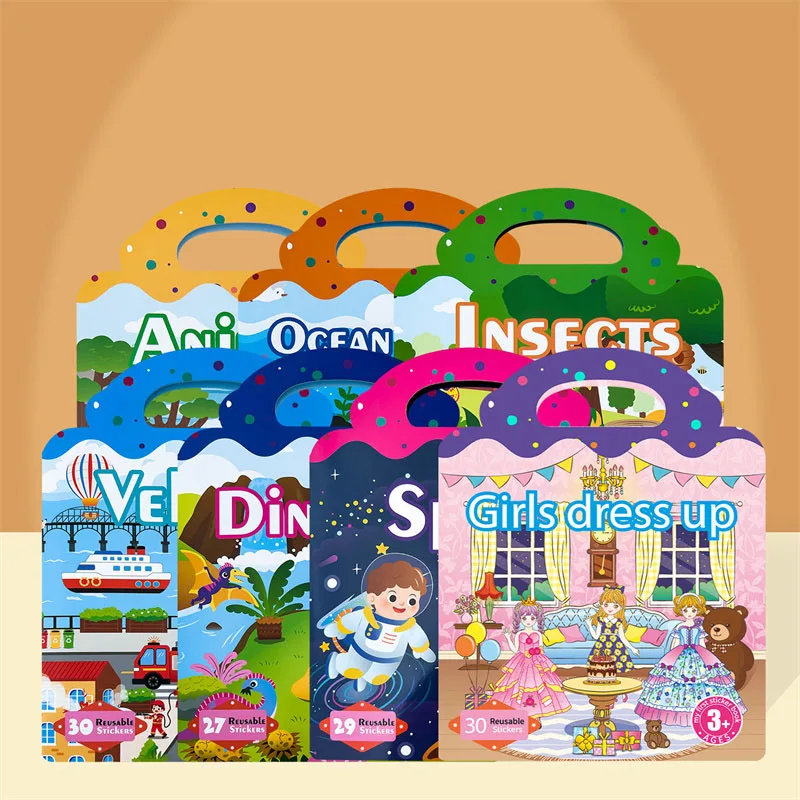 Reusable Sticker Book for Kids Vehicles Truck Multi-Theme Bubble Sticker Jelly Stickers Educational Learning Toys for Children