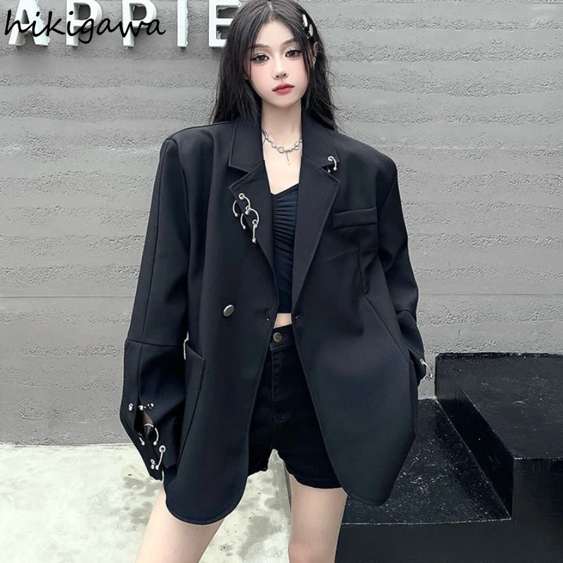 Oversized Tailored Coat Women Clothing Streetwear Harajuku Black Jackets 2025 Ropa Mujer Casual Fashion Korean Outwear Y2k Tops